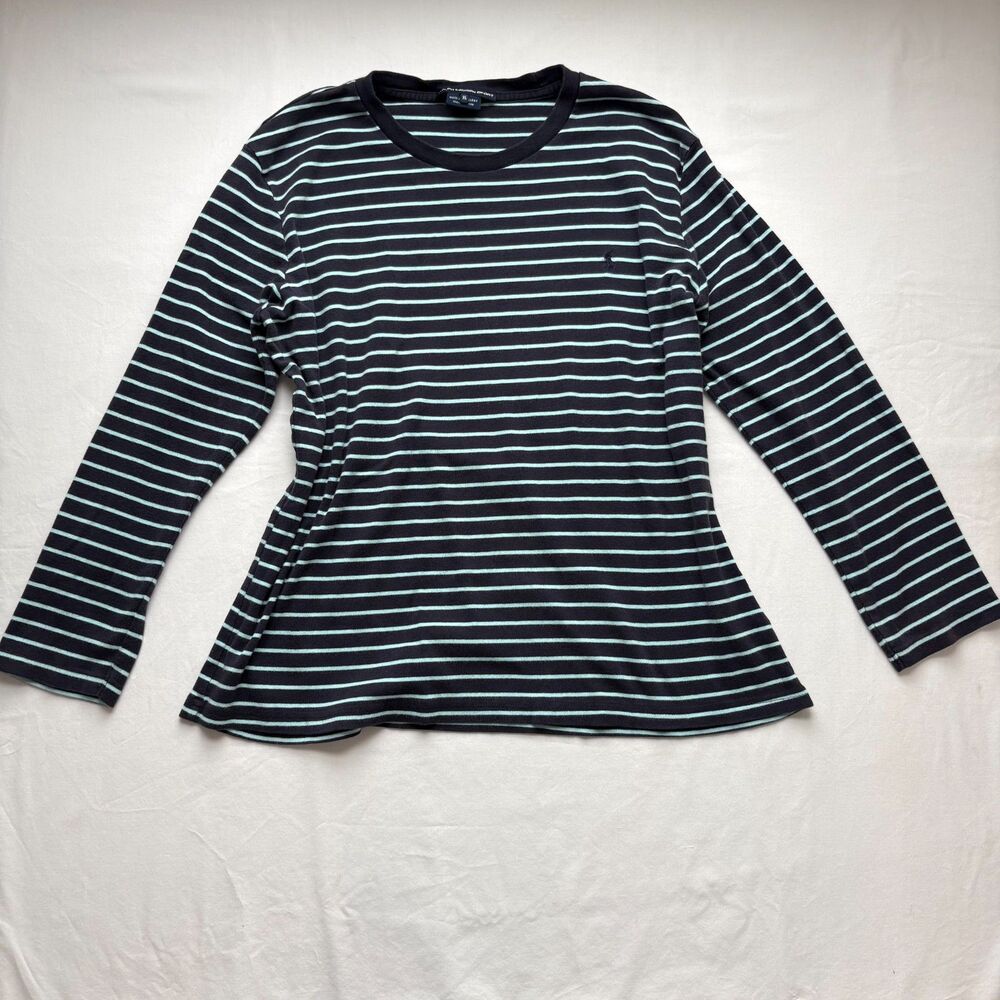 Vintage Ralph Lauren Sport Navy Top Striped Long Sleeve Preppy 100% Cotton XL